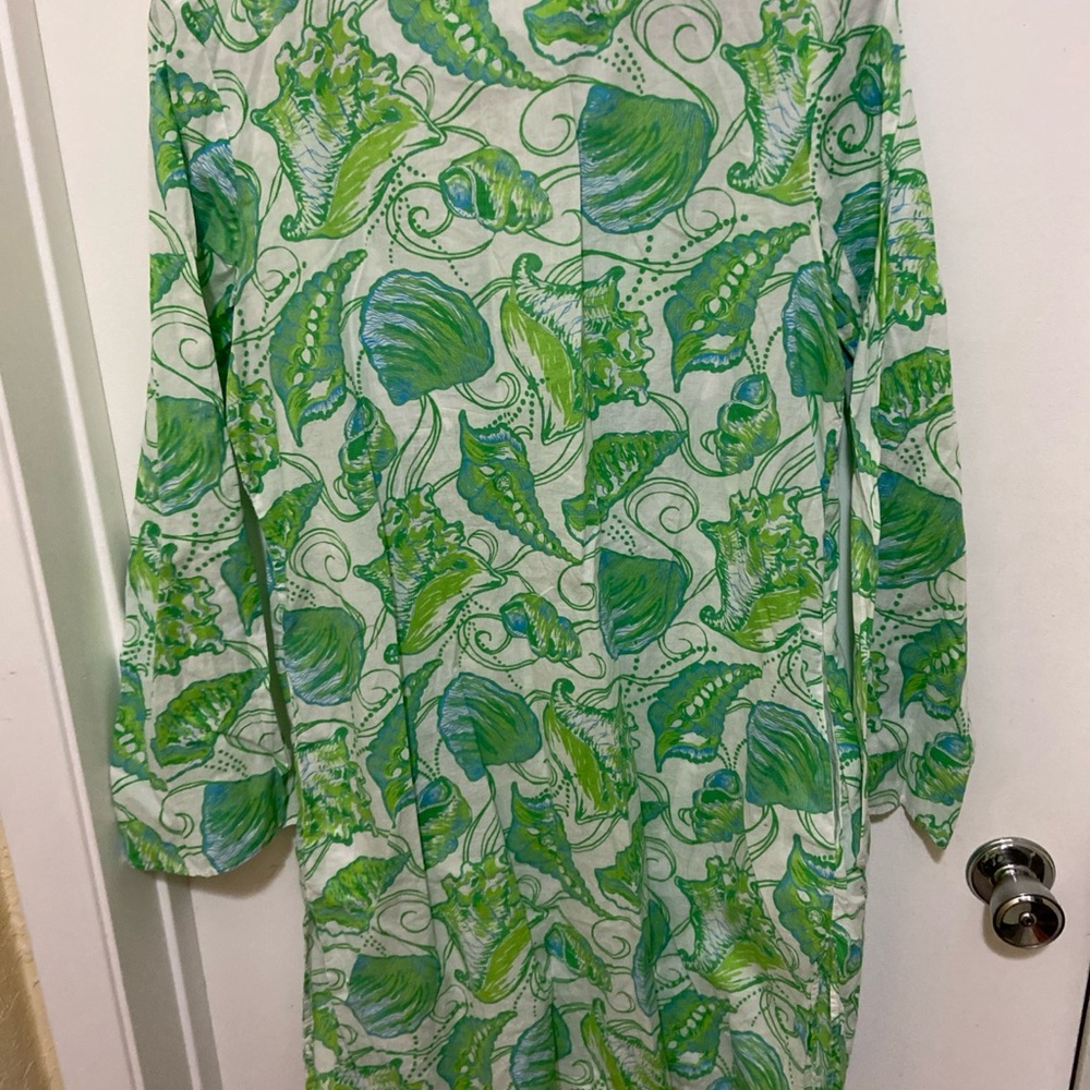 Lilly Pulitzer Jubilee Brooke Shields Green Blue white Beaded Tunic Dress Sz L - Picture 5 of 6